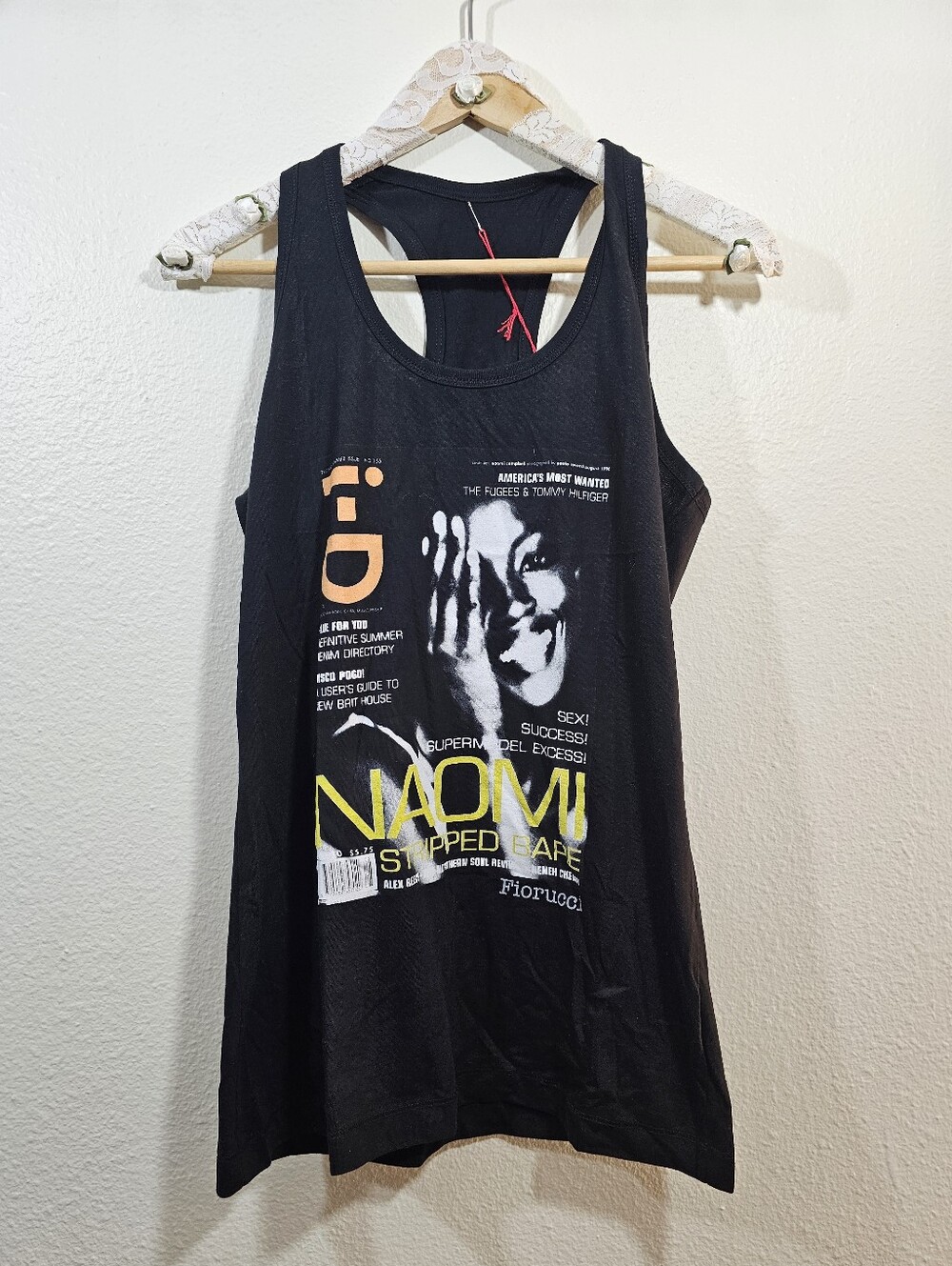 Fiorucci x Naomi Campbell i-D Magazine graphic Tank Top Black Large NWT